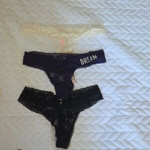 Victoria's Secret Dream Lace Panty Trio - Black, Purple, Cream